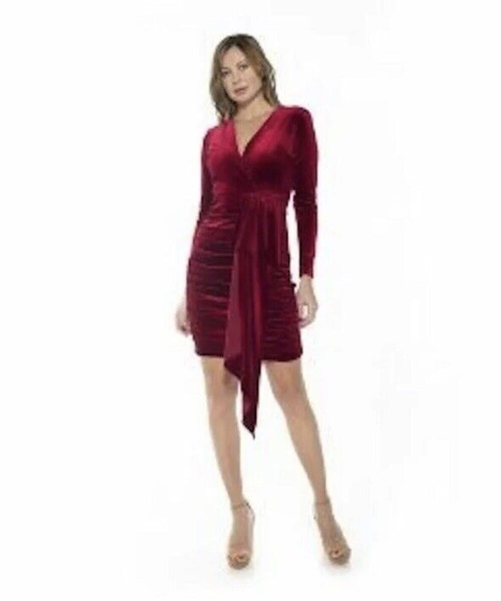 Alexia Admor Raspberry Juliana Long Sleeve Dress V-Neck Size Large NWT